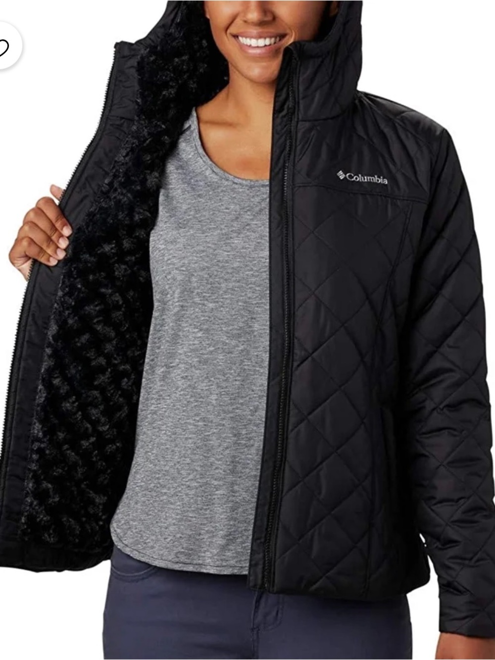 Columbia Womens Copper Crest Plush Fleece-Lined Hooded Jacket Black Sz M